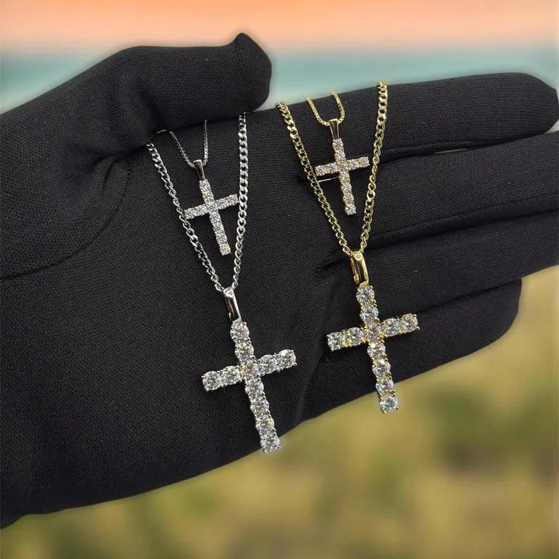 Cross Pendant Necklace with Clear Stones